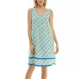 Roudelain Printed Tassel-Trim Tank Nightgown Cardomon Geo NWT